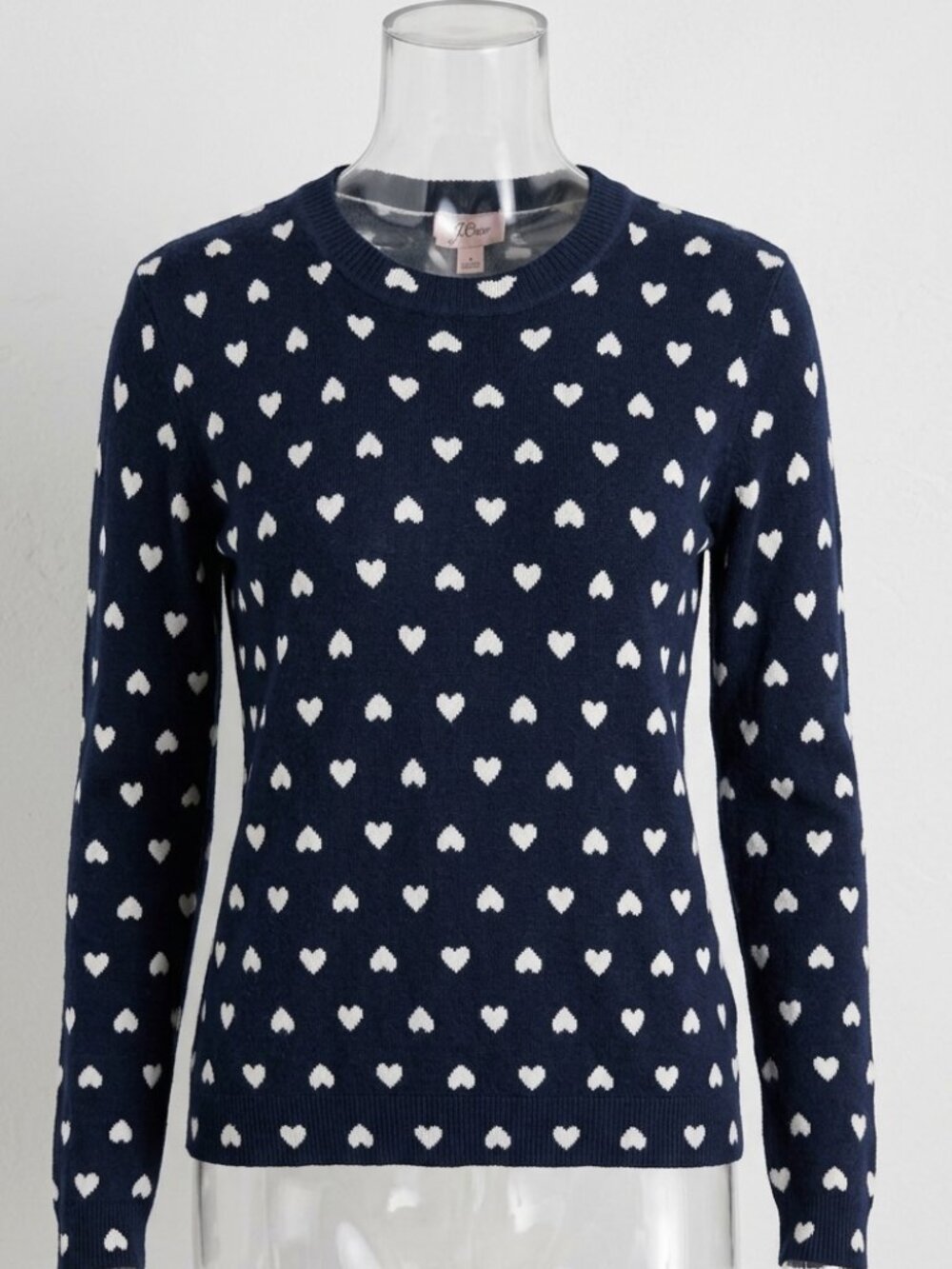 J.Crew Cashmere Heart Print Sweater – NWT – Size M – Navy